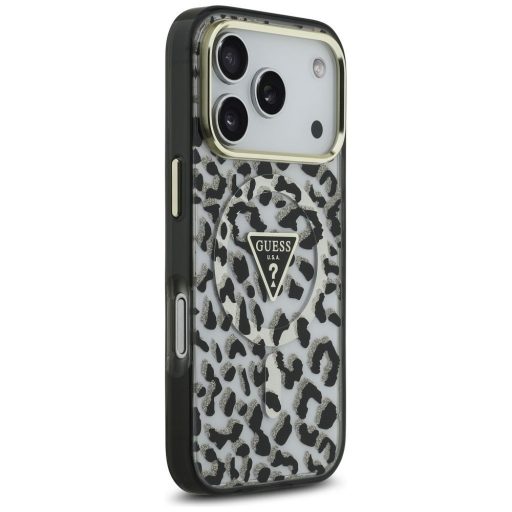 GUESS tok iPhone 17 Pro Max Magsafe kompatibilis GUHMP17XHLEGTGLK (PC TPU W/ Leopard Glitter) Fekete