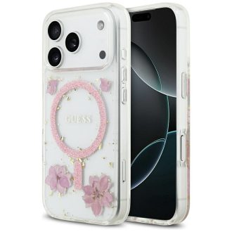   GUESS tok iPhone 17 Pro Magsafe kompatibilis GUHMP17LRBFGFGMP (Resin Flowers and Glitter) rózsaszín