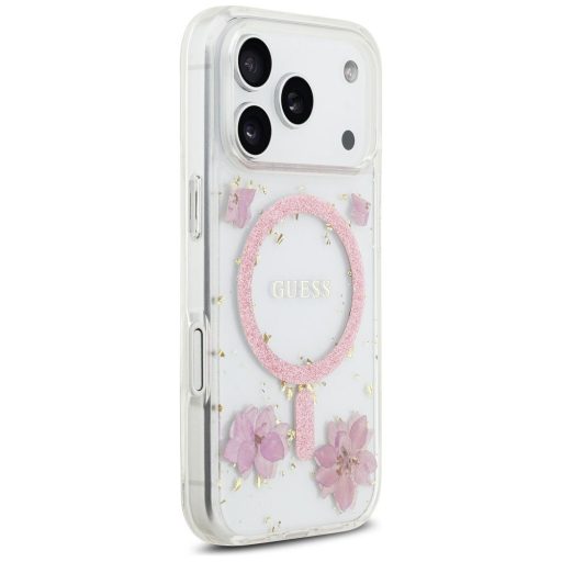GUESS tok iPhone 17 Pro Magsafe kompatibilis GUHMP17LRBFGFGMP (Resin Flowers and Glitter) rózsaszín