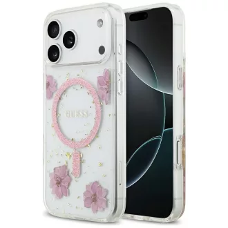   GUESS tok iPhone 17 Pro Max Magsafe kompatibilis GUHMP17XRBFGFGMP (Resin Flowers and Glitter) rózsaszín