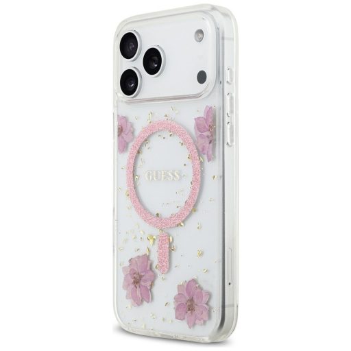 GUESS tok iPhone 17 Pro Max Magsafe kompatibilis GUHMP17XRBFGFGMP (Resin Flowers and Glitter) rózsaszín
