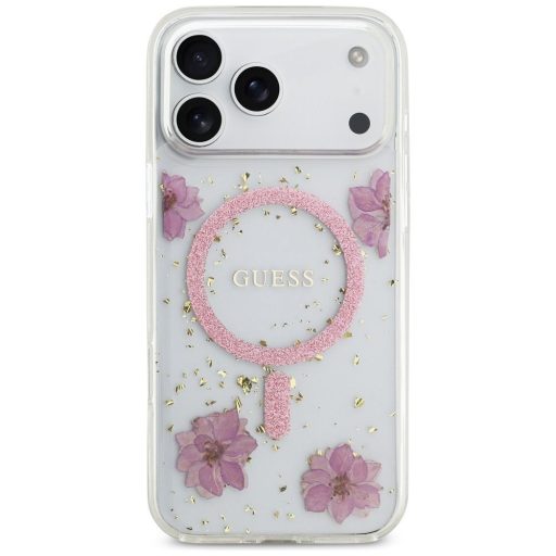 GUESS tok iPhone 17 Pro Max Magsafe kompatibilis GUHMP17XRBFGFGMP (Resin Flowers and Glitter) rózsaszín