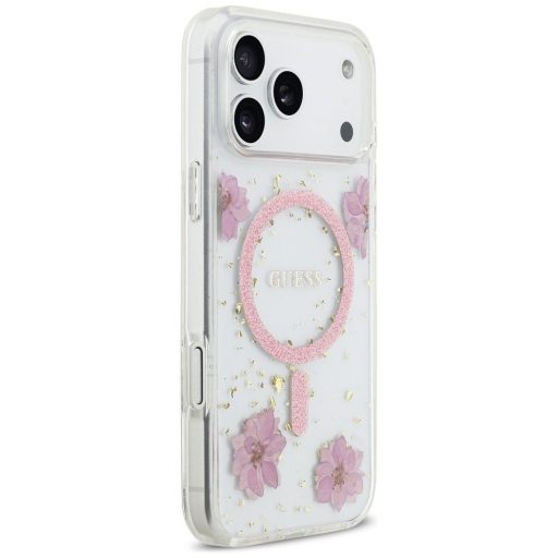 GUESS tok iPhone 17 Pro Max Magsafe kompatibilis GUHMP17XRBFGFGMP (Resin Flowers and Glitter) rózsaszín