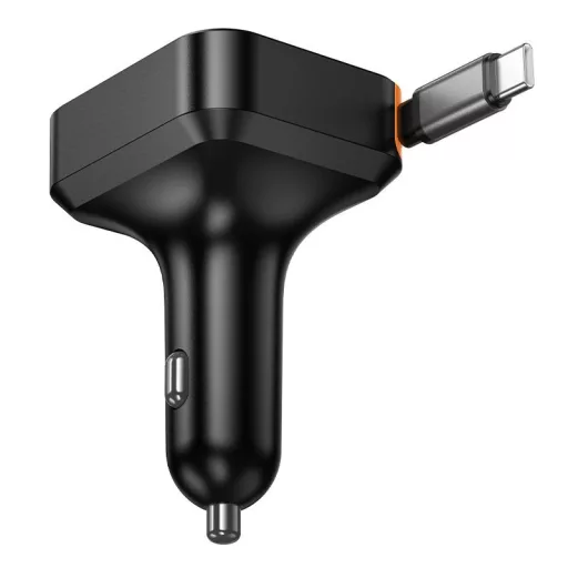 Hoco autós töltő visszahúzható kábellel 2×USB-C + USB-A QC PD 65W NZ18 fekete
