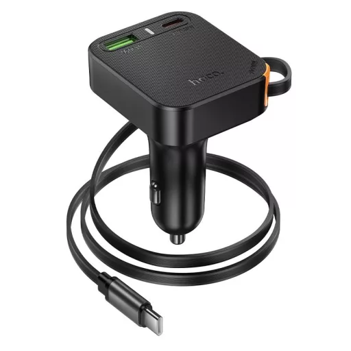 Hoco autós töltő visszahúzható kábellel 2×USB-C + USB-A QC PD 65W NZ18 fekete