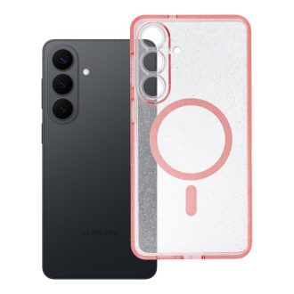   Clear Mag Cover tok Samsung S26 PLUS  (STR / kameravédős) Magsafe kompatibilis rózsaszín glitter