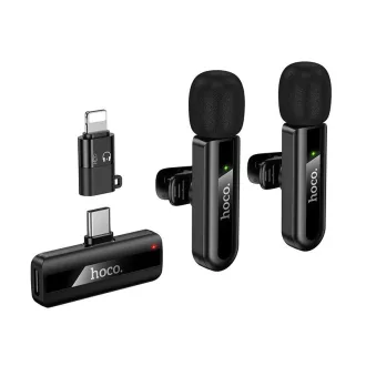   Vezeték nélküli double microphone Lightning / USB C Hoco L20A Fekete