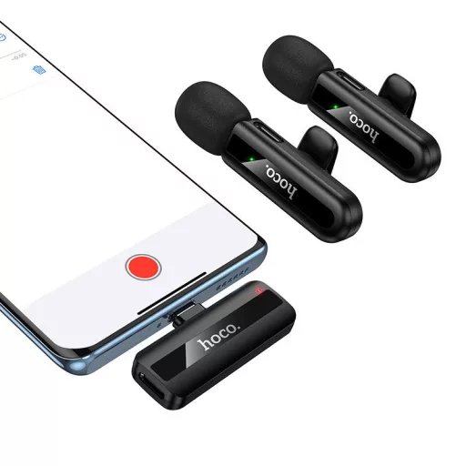 Vezeték nélküli double microphone Lightning / USB C Hoco L20A Fekete