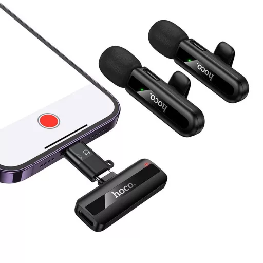 Vezeték nélküli double microphone Lightning / USB C Hoco L20A Fekete