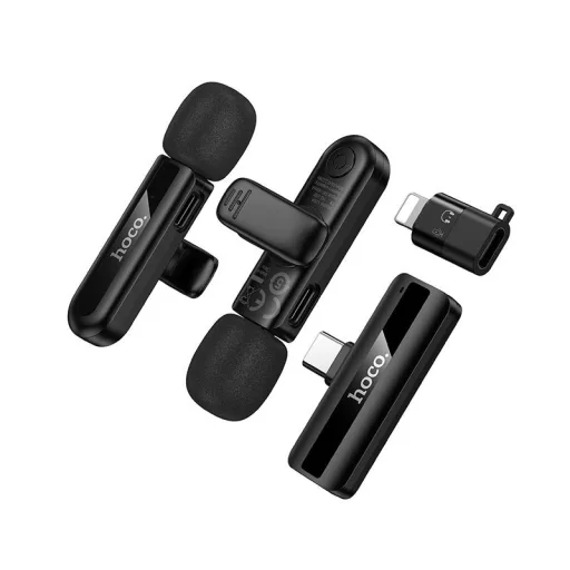 Vezeték nélküli double microphone Lightning / USB C Hoco L20A Fekete