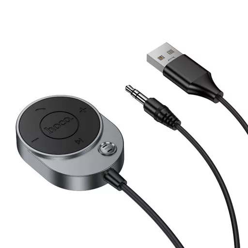 Hoco AUX Bluetooth autós vevő kábellel 3,5 mm jack E150 metál szürke