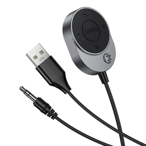 Hoco AUX Bluetooth autós vevő kábellel 3,5 mm jack E150 metál szürke