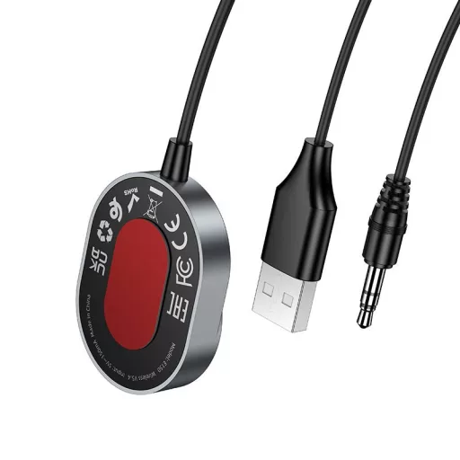 Hoco AUX Bluetooth autós vevő kábellel 3,5 mm jack E150 metál szürke