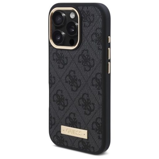 GUESS tok iPhone 16 Pro Max Magsafe kompatibilis GUHMP16XU4GPRK (PU 4G Logo Plate) fekete