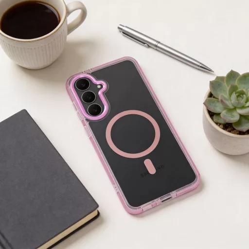 FRAME CLEAR HYBRID MAG COVER Tok Magsafe kompatibilis  SAMSUNG A56 púderrózsaszín