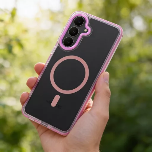 FRAME CLEAR HYBRID MAG COVER Tok Magsafe kompatibilis  SAMSUNG A56 púderrózsaszín