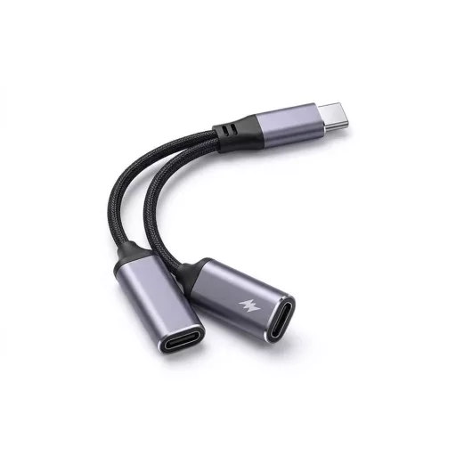 AUX adapter 2in1 Type-C (male) – Type-C (female) / Type-C (female) Blue Star fekete DAC max 25W