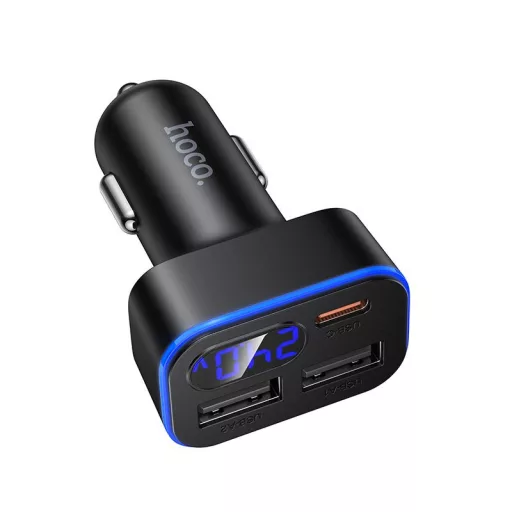Autós töltő LCD kijelzővel Hoco 2xUSB-A + 1xUSB-C PD QC3.0 42W Z63A fekete