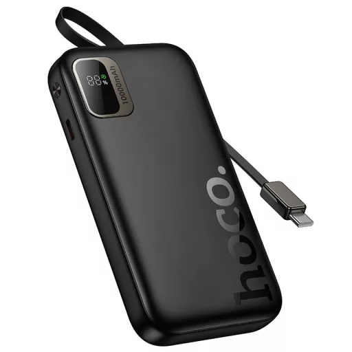 Hoco Q51 powerbank 10000 mAh QC PD 20W, kihúzható USB-C kábellel – fekete