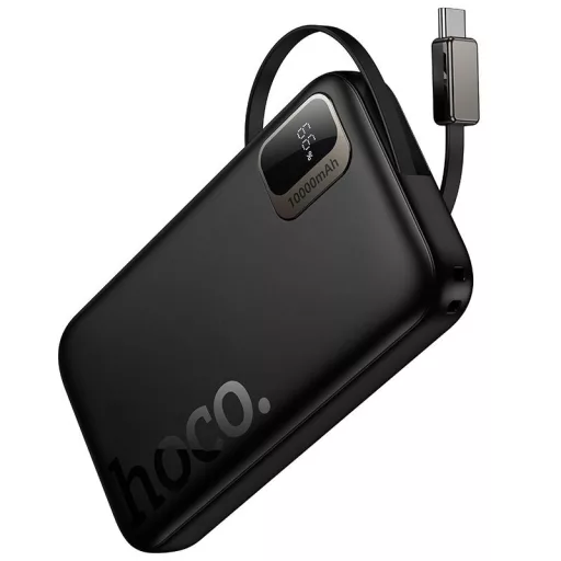 Hoco Q51 powerbank 10000 mAh QC PD 20W, kihúzható USB-C kábellel – fekete
