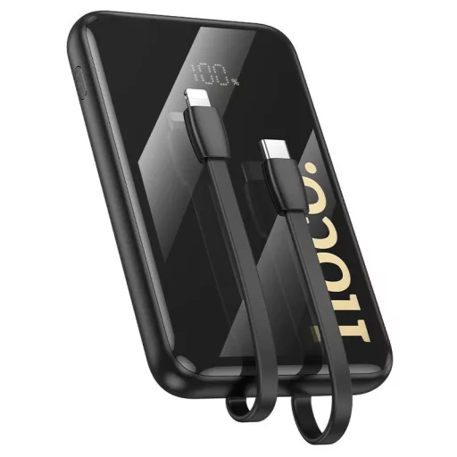 Hoco Q37 powerbank 10000 mAh QC PD 22,5W, beépített USB-C + Lightning kábelekkel – fekete