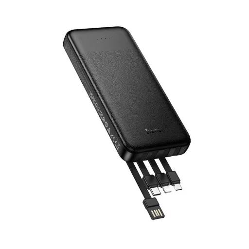 Hoco J163 powerbank 10000 mAh 2A, négy beépített kábellel: USB-A + USB-C + Lightning + Micro USB – fekete
