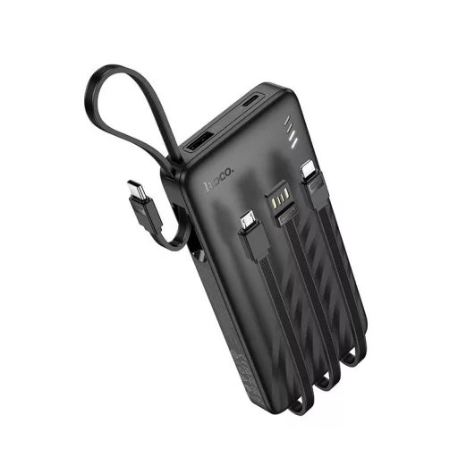 Hoco J146 powerbank 10000 mAh 2A, négy beépített kábellel: USB-A + USB-C + Lightning + Micro USB – fekete