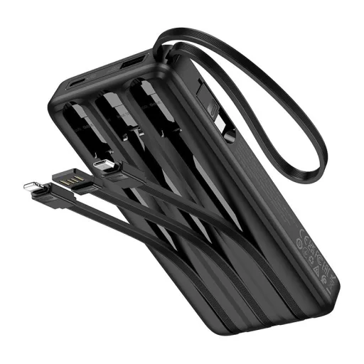 Hoco J146 powerbank 10000 mAh 2A, négy beépített kábellel: USB-A + USB-C + Lightning + Micro USB – fekete