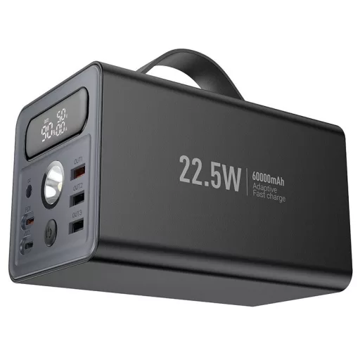 Hoco J138 powerbank 60000 mAh QC PD 3A 22,5W DC12V, beépített lámpával – fekete