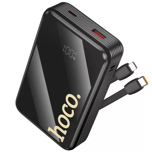 Hoco Q37A powerbank 20000 mAh QC PD 22,5W, beépített USB-C + Lightning kábelekkel – fekete