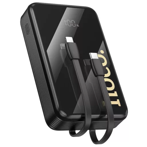 Hoco Q37A powerbank 20000 mAh QC PD 22,5W, beépített USB-C + Lightning kábelekkel – fekete