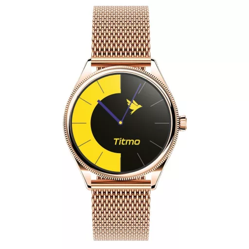 TITMO okosóra O-170 (AMOLED, Bluetooth hívás, rozsdamentes acél arany milánói szíj) arany