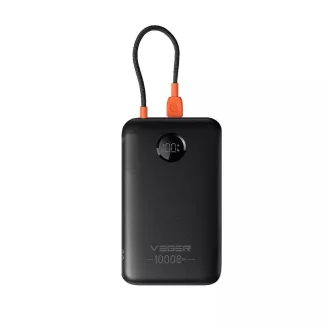   Veger powerbank beépített USB-C kábellel QC3.0 PD 2A 22,5W K1C W1189 10000 mAh fekete