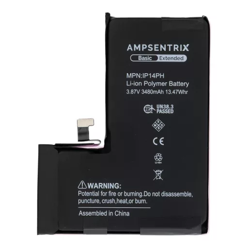AmpSentrix Basic akkumulátor iPhone 14 Pro készülékhez (emelt kapacitás 3480 mAh)