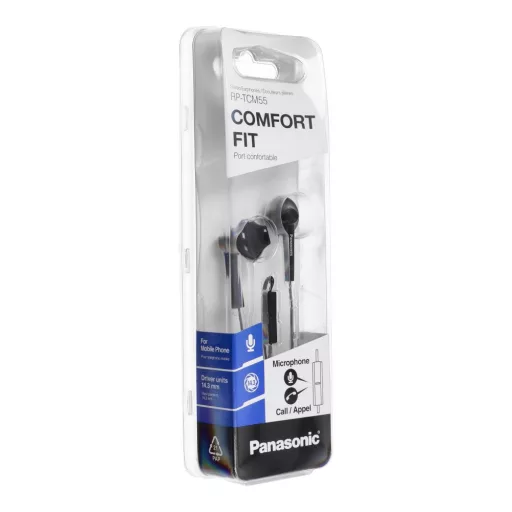 PANASONIC vezetékes mikrofonos fülhallgató 3,5 mm jack RP-TCM55E fekete