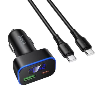   Hoco autós töltő USB-A + USB-C PD QC3.0 48W + USB-C – USB-C kábel Z63B fekete