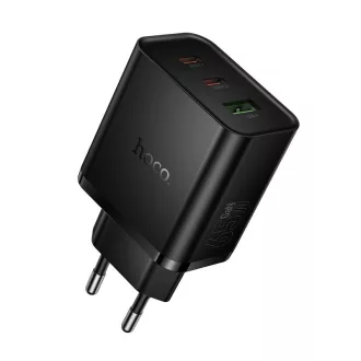   Hoco hálózati töltő 2×USB-C + USB-A QC3.0 PD 3A 65W N75 fekete