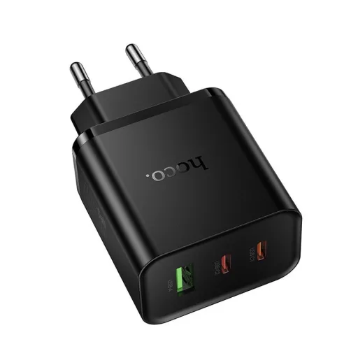 Hoco hálózati töltő 2×USB-C + USB-A QC3.0 PD 3A 65W N75 fekete