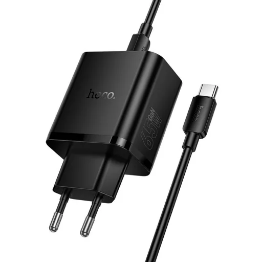 Hoco hálózati töltő 2×USB-C + USB-A QC3.0 PD 3A 65W + USB-C – USB-C kábel N75 fekete