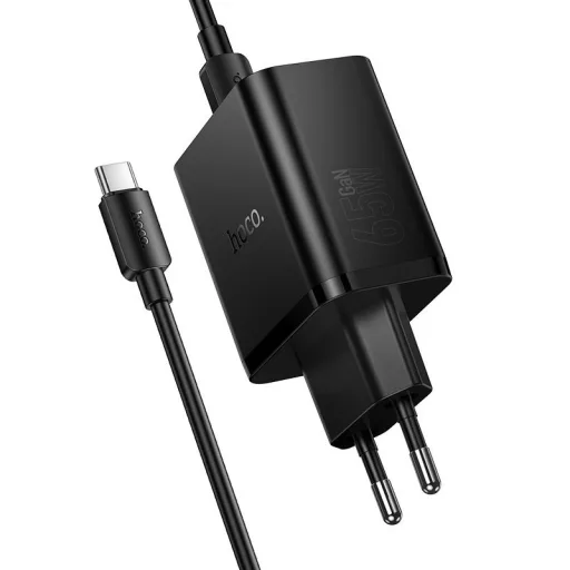 Hoco hálózati töltő 2×USB-C + USB-A QC3.0 PD 3A 65W + USB-C – USB-C kábel N75 fekete