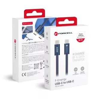   USB-C – USB-C kábel Forcell F-Energy QC4.0 PD 3A 60W Cafule Color 1,2 m ACYH23 sötétkék