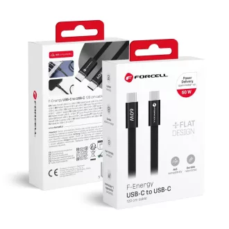   USB-C – USB-C kábel Forcell F-Energy QC4.0 PD 3A 60W Cafule Flat 1,2 m CCFN23 fekete