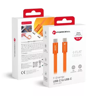   USB-C – USB-C kábel Forcell F-Energy QC4.0 PD 3A 60W Cafule Flat 1,2 m CCFN23 narancs