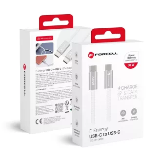   USB-C – USB-C kábel Forcell F-Energy QC4.0 PD 3A 60W Cafule Flat 1,2 m CCFN23 fehér