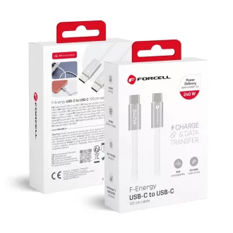   USB-C – USB-C kábel Forcell F-Energy QC4.0 PD 5A 240W Cafule Flat 1,2 m CCFN23 fehér