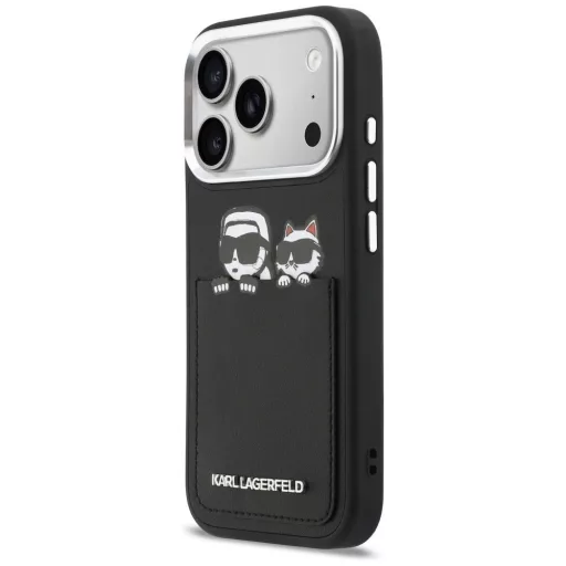 KARL LAGERFELD tok iPhone 17 Pro KLHCP17L6PCSPKCK (PU W/ K&C Print & Pocket) fekete