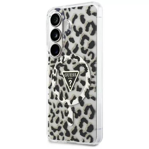 GUESS tok SAMSUNG S26 GUHMS26SHLEGTGLK (Magnetic IML Leopard Print Triangle) Fekete