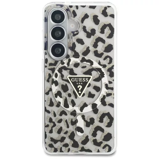 GUESS tok SAMSUNG S26 GUHMS26SHLEGTGLK (Magnetic IML Leopard Print Triangle) Fekete