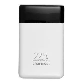   Charmast W1202 powerbank 10000 mAh PD3.0 3A 22,5W, beépített USB-C / Lightning kábelekkel – fehér