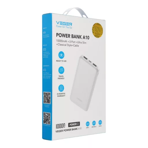 Veger A10 (W1065) powerbank 10000 mAh 2A – fehér